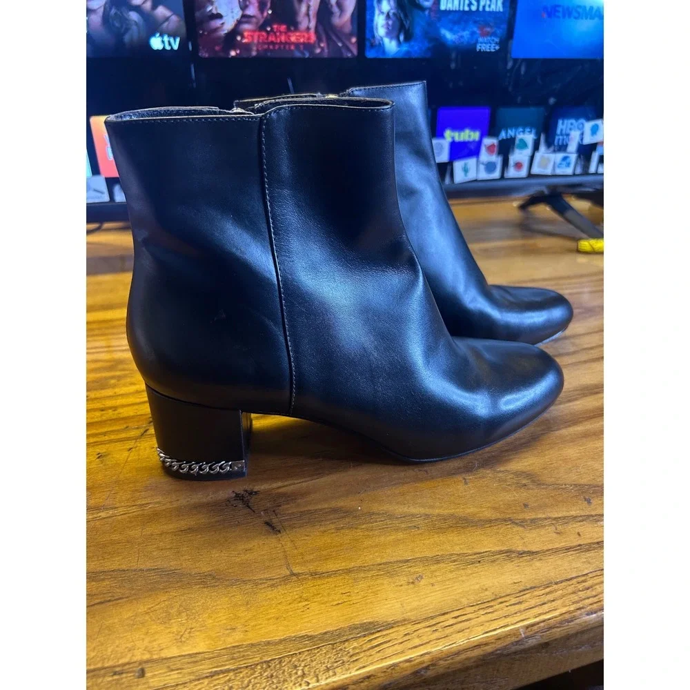 Michael Kors‎ Jilly Ankle Boots Women 7.5M Black Leather Chain Heel